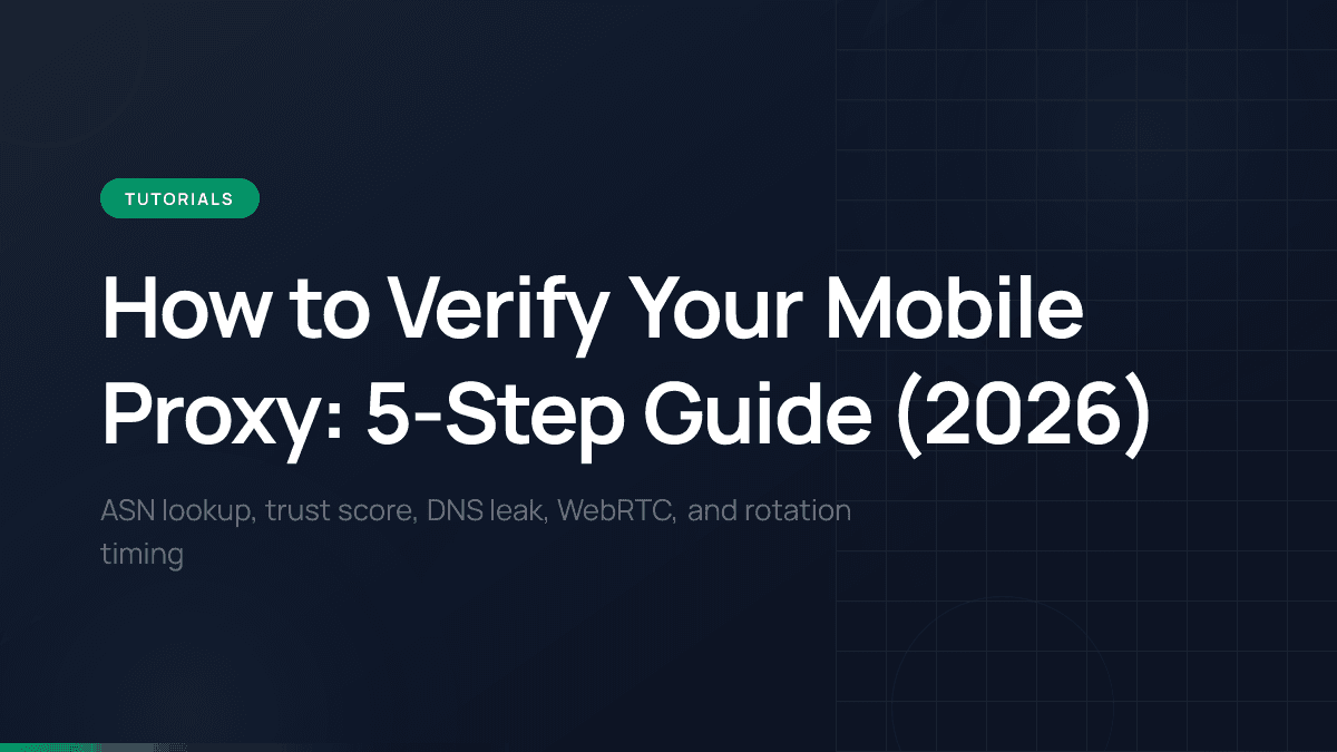 Mobile proxy verification process with ASN lookup and trust score testing.