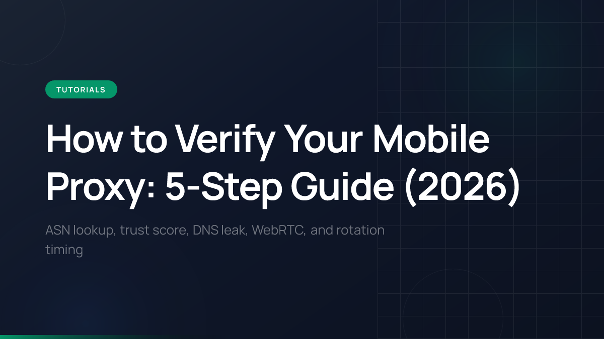 Mobile proxy verification process with ASN lookup and trust score testing.